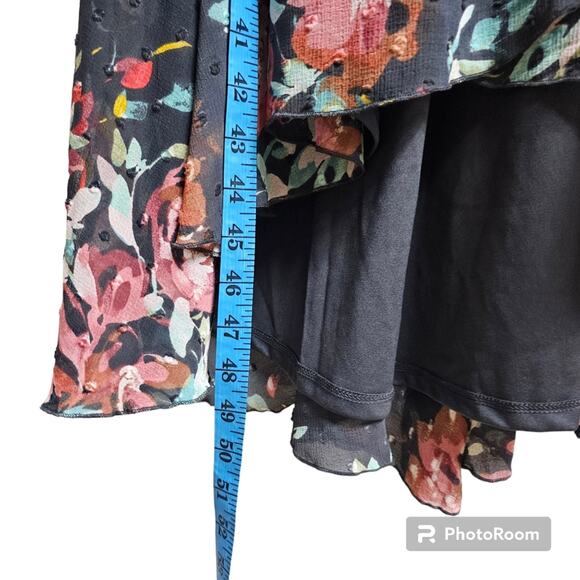 Torrid Faux Wrap Hi-Low Midi Dress Swiss Dot Floral Dark Gray and Pink L/12/0 - Picture 11 of 13